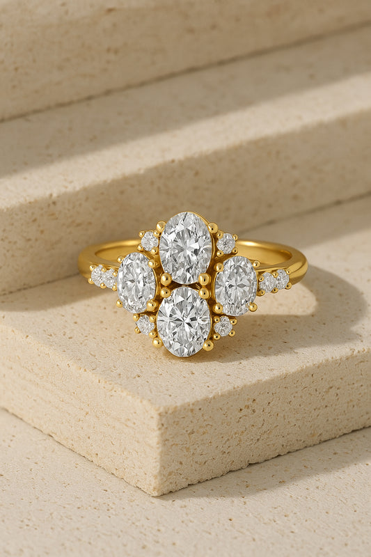 18K Gold-Plated Oval CZ Cluster Ring