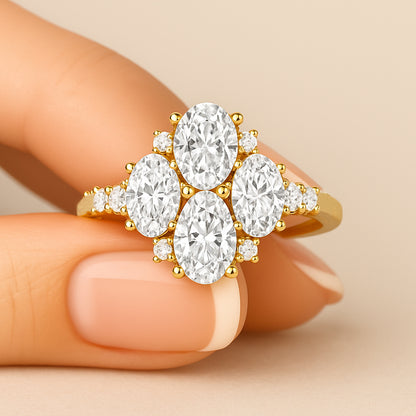 18K Gold-Plated Oval CZ Cluster Ring