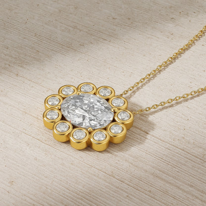 18K Gold-Plated Oval Halo CZ Pendant Necklace