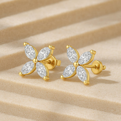 Elegant Flower Stud Earrings with Sparkling CZ Stones in 18K Yellow Gold Plated