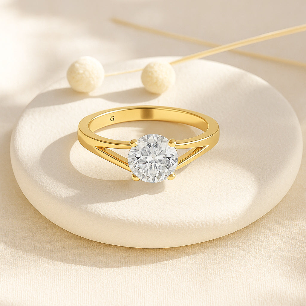 Classic Solitaire CZ Ring with 18K Yellow Gold Plated Band