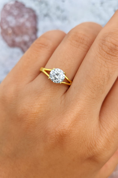 Classic Solitaire CZ Ring with 18K Yellow Gold Plated Band