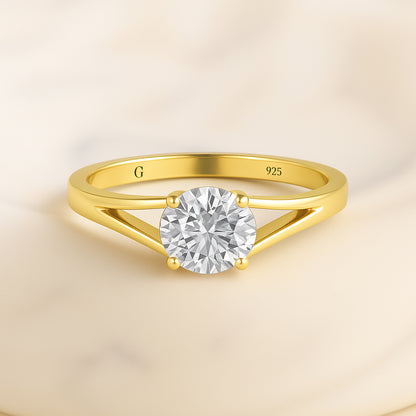 Classic Solitaire CZ Ring with 18K Yellow Gold Plated Band