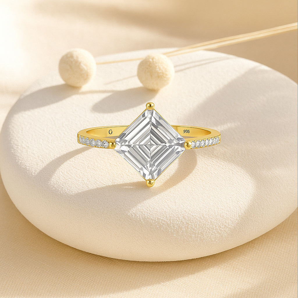 Radiant Princess-Cut CZ Ring with 18K Yellow Gold Plated Band