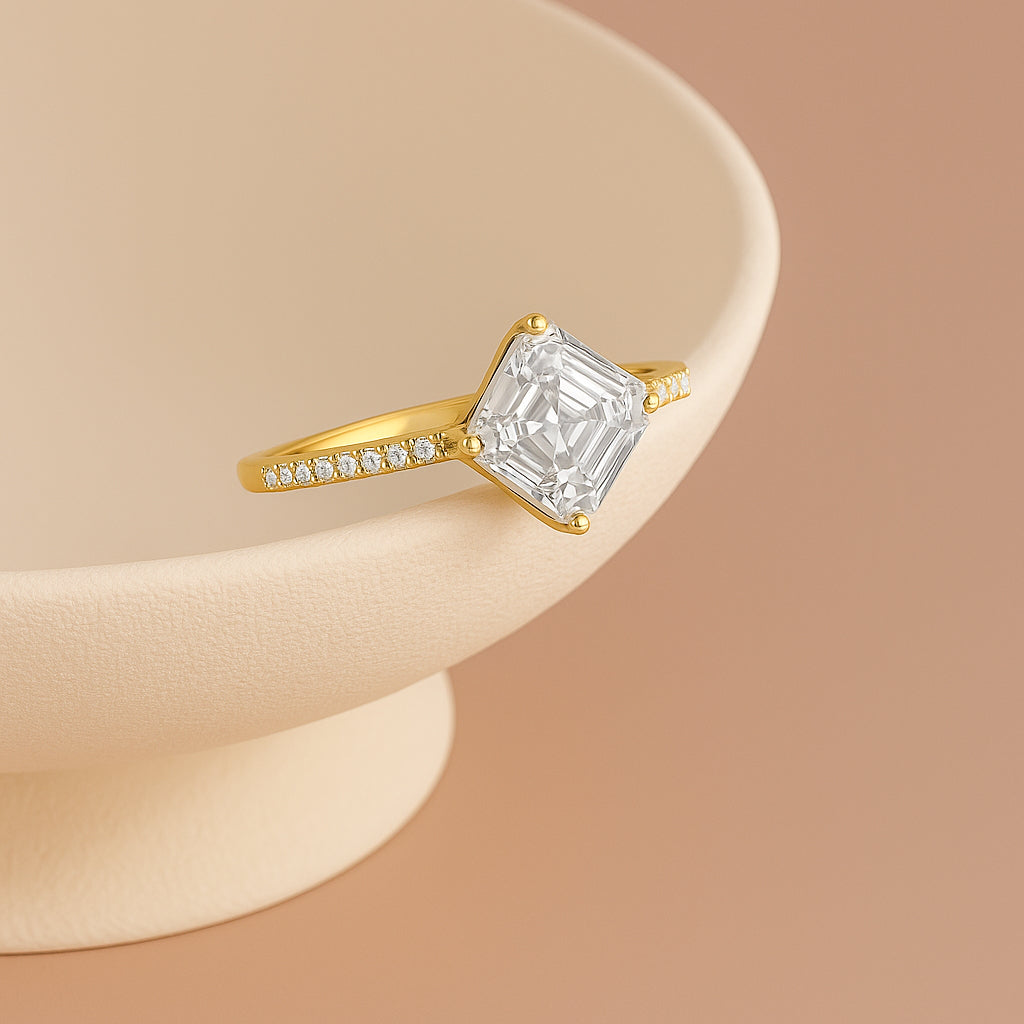 Radiant Princess-Cut CZ Ring with 18K Yellow Gold Plated Band
