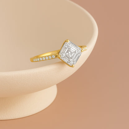 Radiant Princess-Cut CZ Ring with 18K Yellow Gold Plated Band