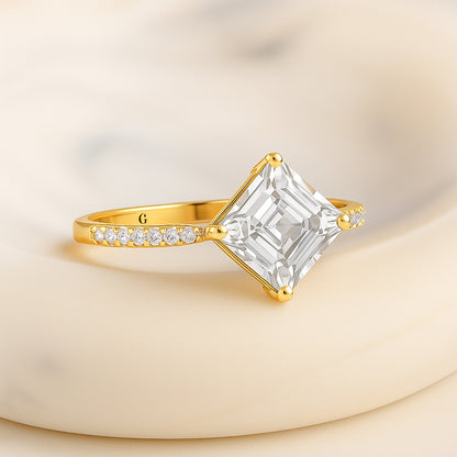 Radiant Princess-Cut CZ Ring with 18K Yellow Gold Plated Band