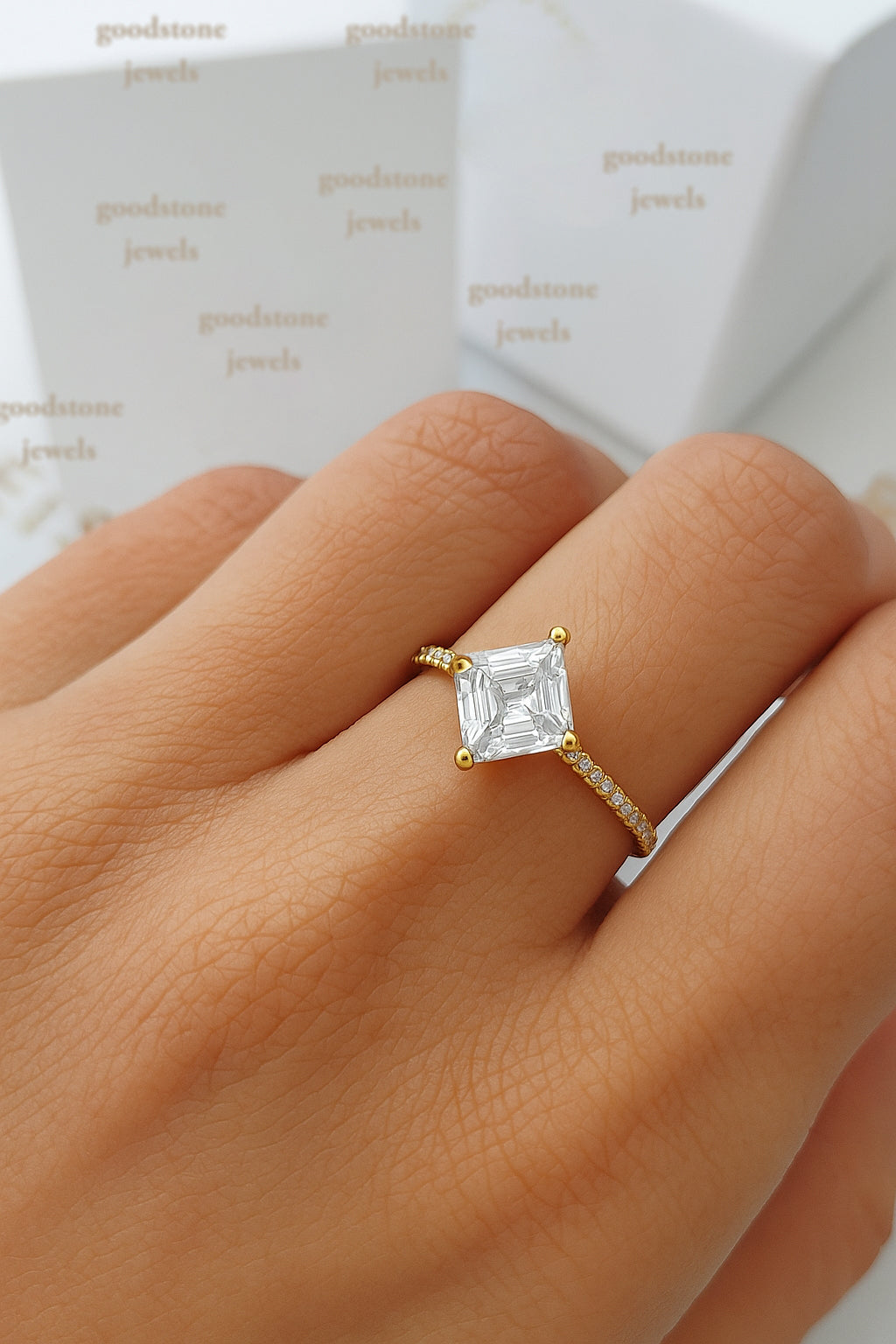 Radiant Princess-Cut CZ Ring with 18K Yellow Gold Plated Band