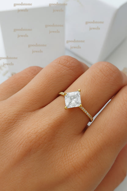 Radiant Princess-Cut CZ Ring with 18K Yellow Gold Plated Band