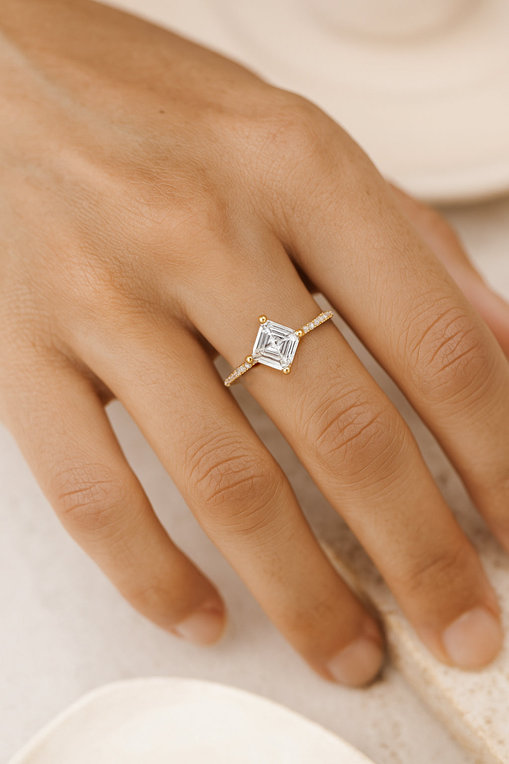 Radiant Princess-Cut CZ Ring with 18K Yellow Gold Plated Band