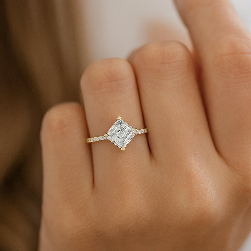 Radiant Princess-Cut CZ Ring with 18K Yellow Gold Plated Band