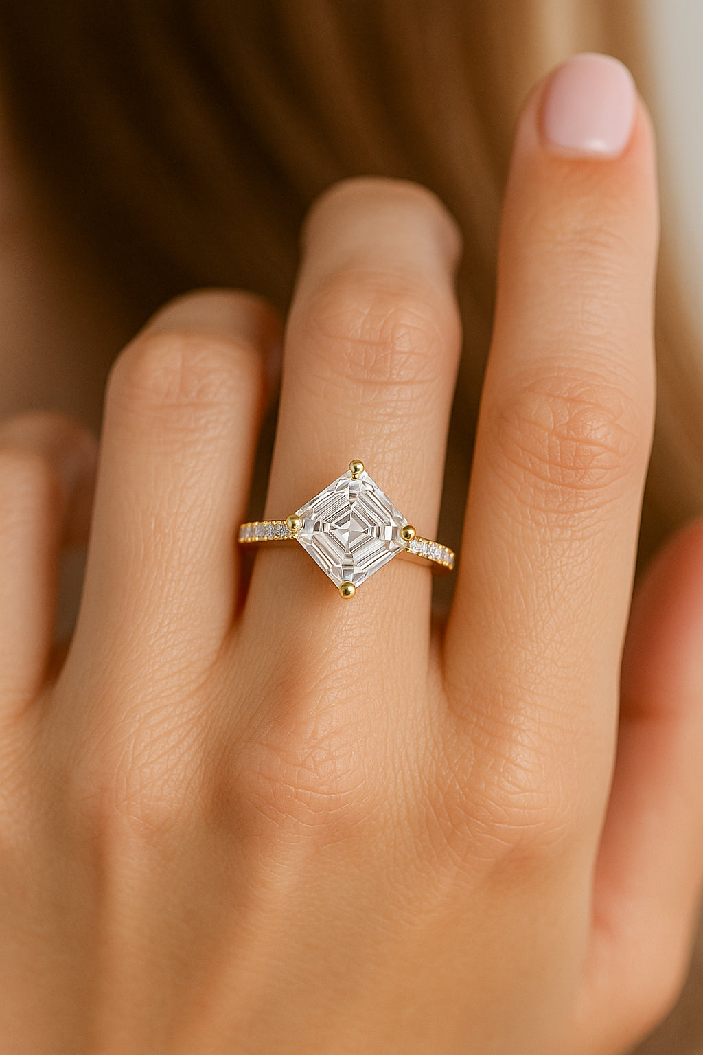 Radiant Princess-Cut CZ Ring with 18K Yellow Gold Plated Band