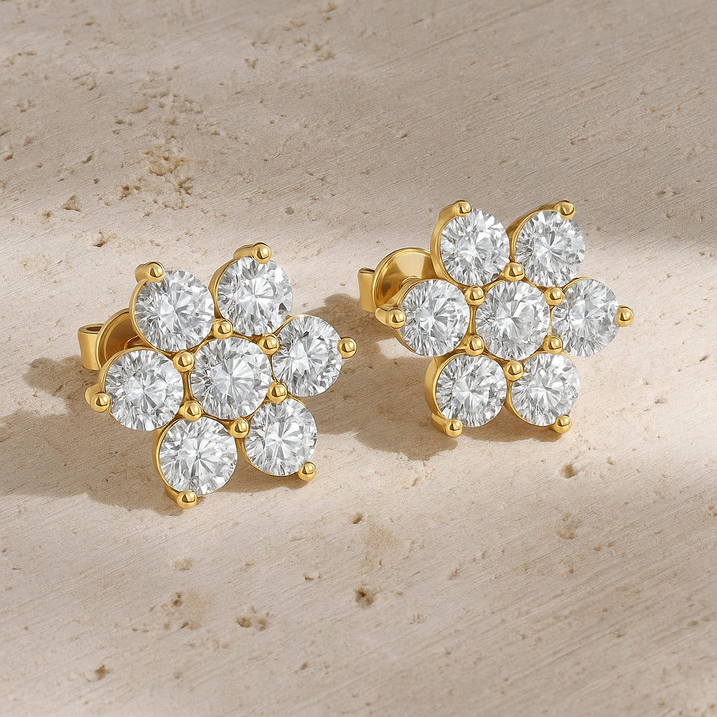 Flower Bloom CZ Earrings – 18K Yellow Gold Plated