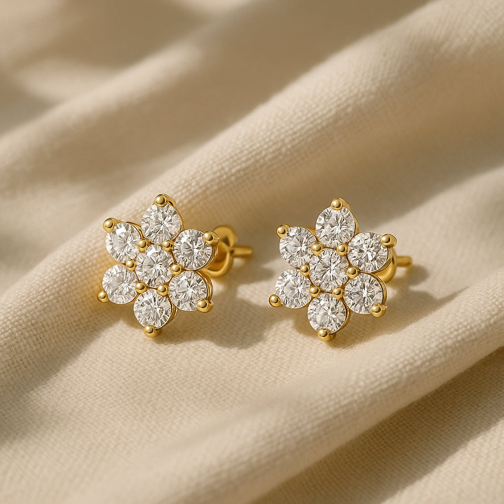 Flower Bloom CZ Earrings – 18K Yellow Gold Plated