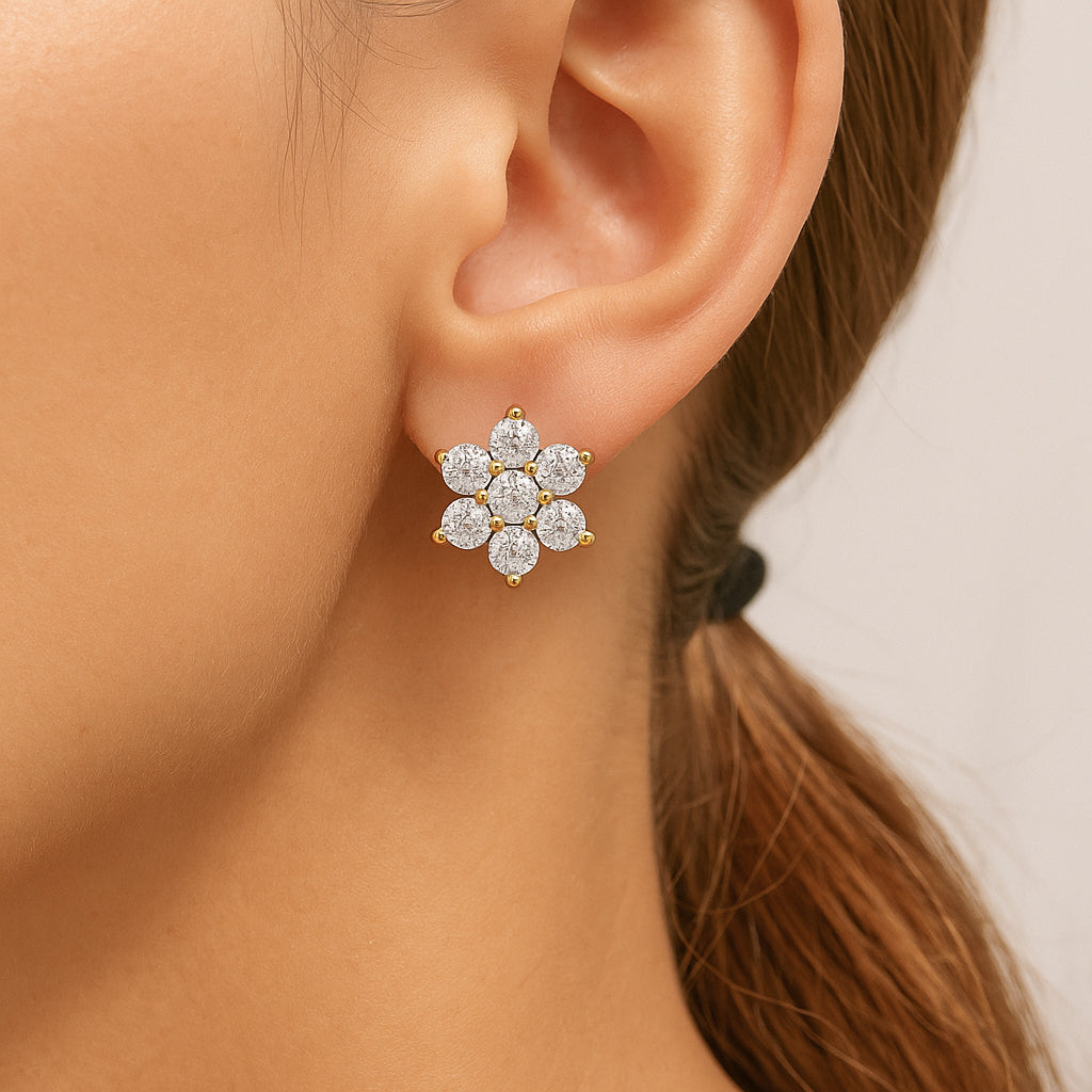 Flower Bloom CZ Earrings – 18K Yellow Gold Plated