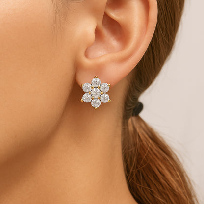 Flower Bloom CZ Earrings – 18K Yellow Gold Plated