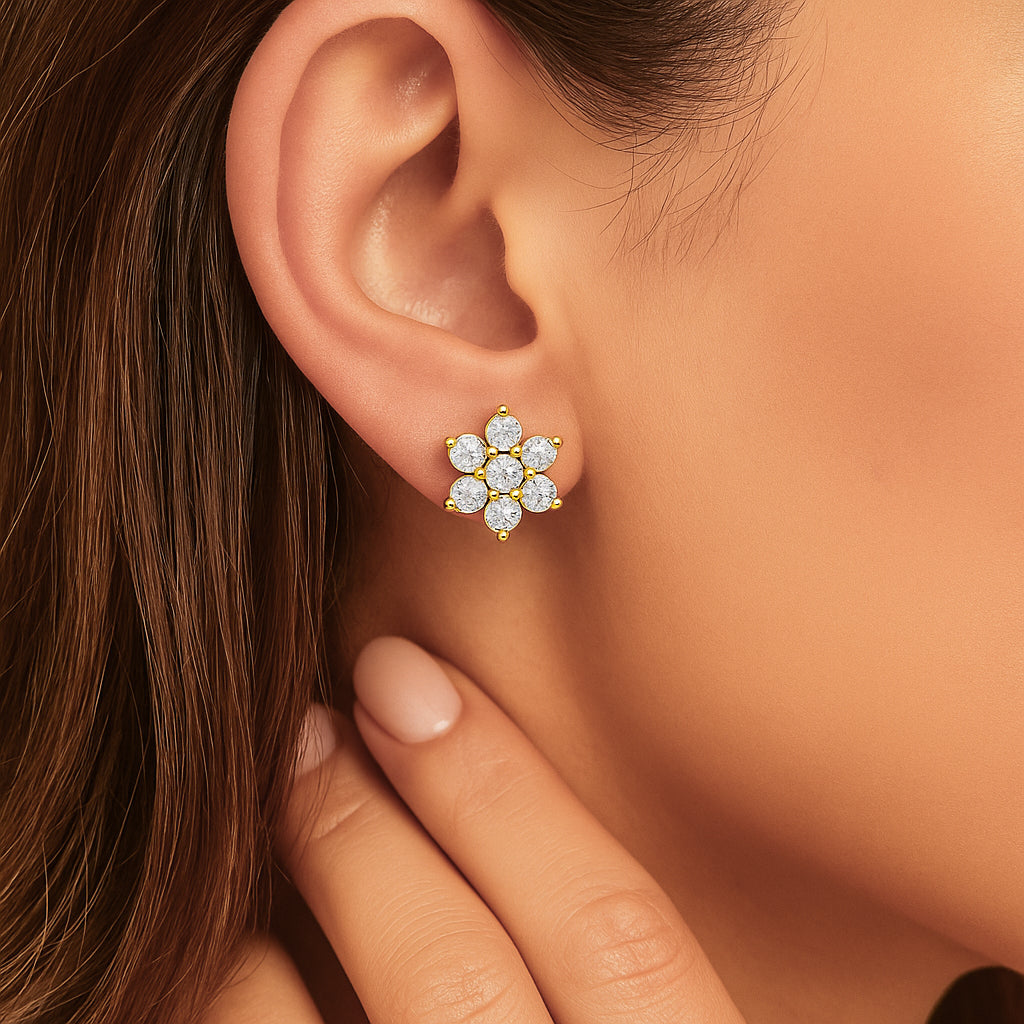 Flower Bloom CZ Earrings – 18K Yellow Gold Plated