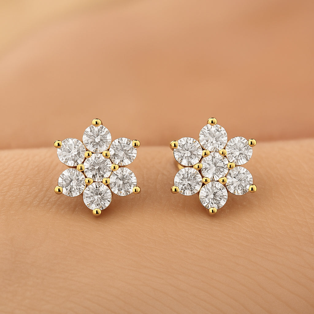 Flower Bloom CZ Earrings – 18K Yellow Gold Plated