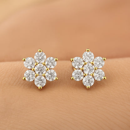 Flower Bloom CZ Earrings – 18K Yellow Gold Plated