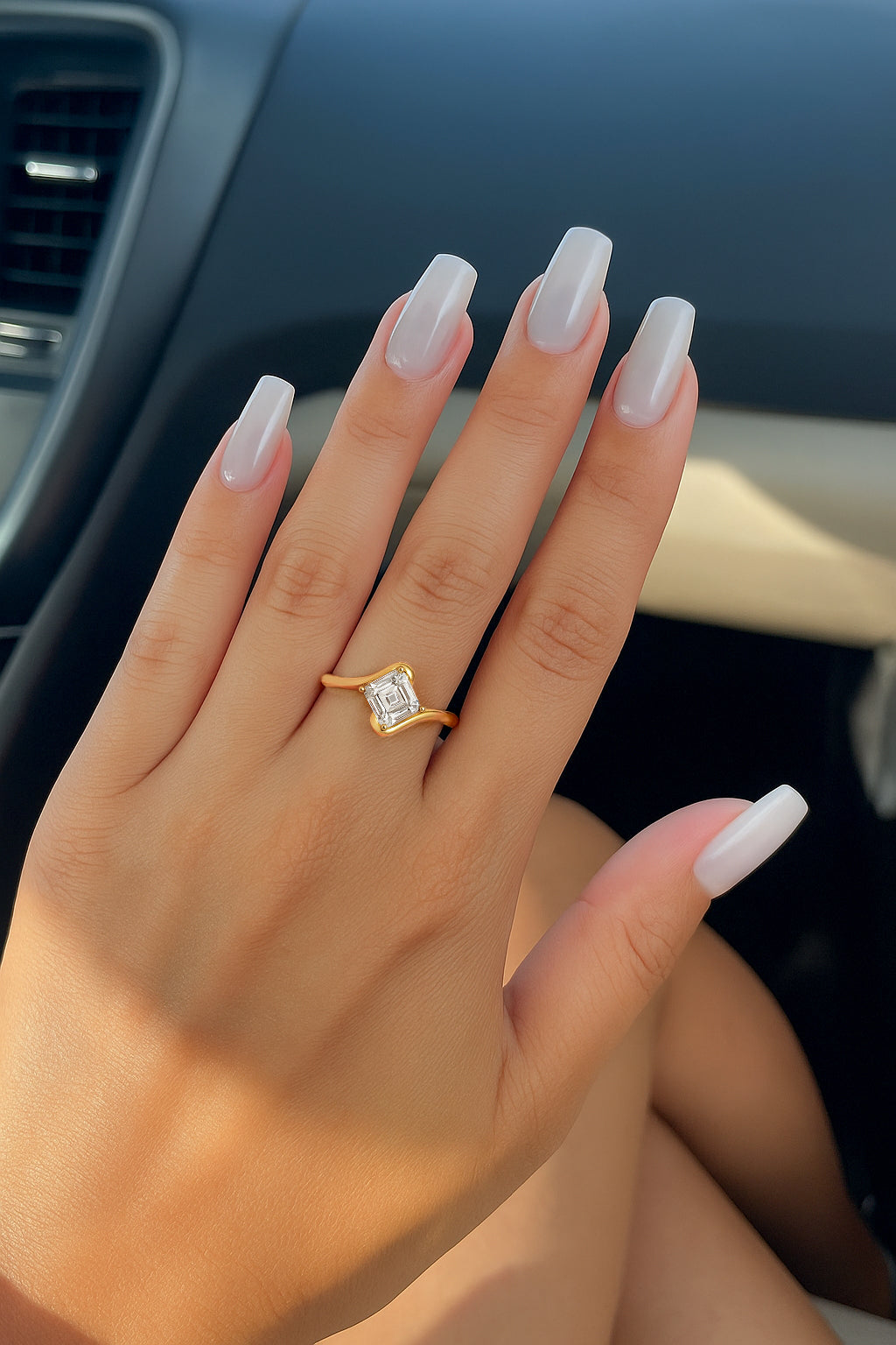 Asscher Cut CZ Wave Ring – 18K Yellow Gold Plated