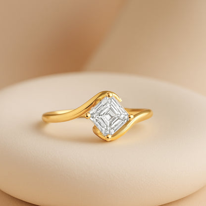Asscher Cut CZ Wave Ring – 18K Yellow Gold Plated