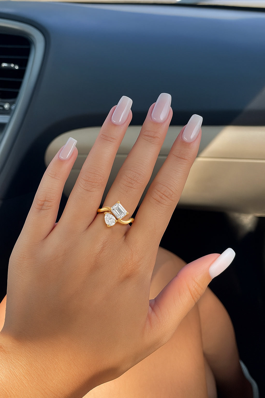 Two Stone CZ Bypass Ring – 18K Yellow Gold Plated