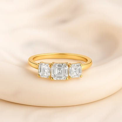 Trio of Sparkling Emerald Cut CZ Ring in 18K Yellow Gold Plated