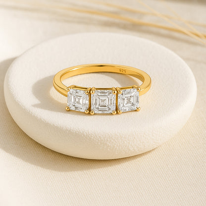 Trio of Sparkling Emerald Cut CZ Ring in 18K Yellow Gold Plated
