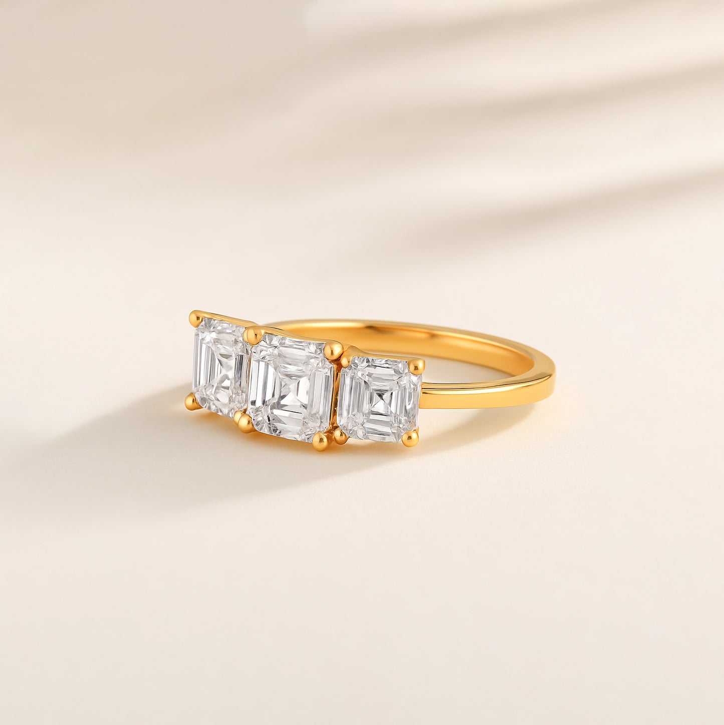 Trio of Sparkling Emerald Cut CZ Ring in 18K Yellow Gold Plated