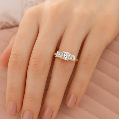 Trio of Sparkling Emerald Cut CZ Ring in 18K Yellow Gold Plated