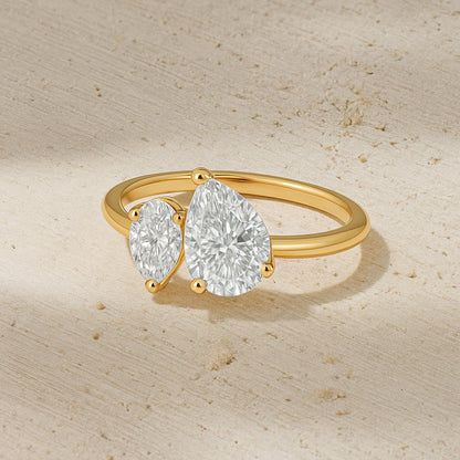 Double Teardrop CZ Ring in 18K Yellow Gold-Plated Setting