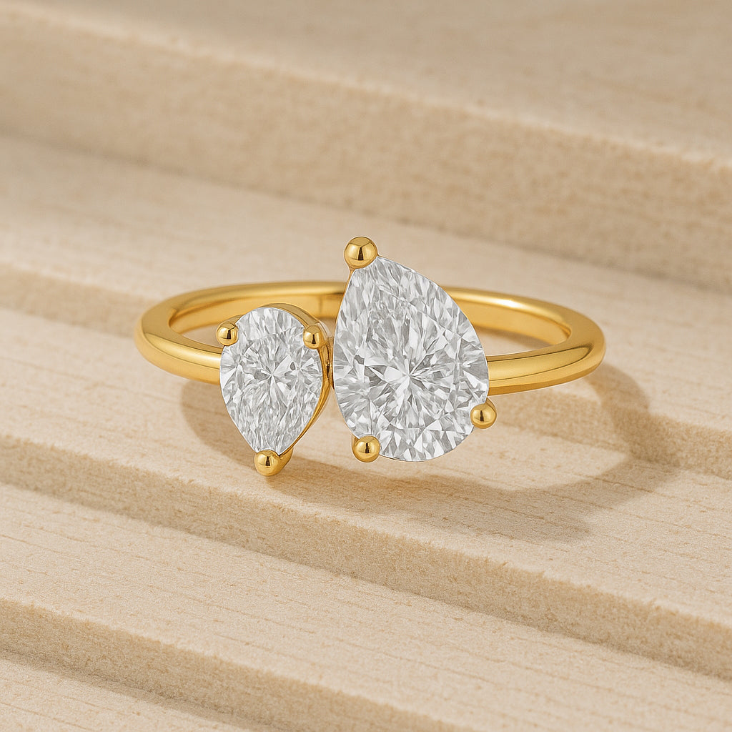 Double Teardrop CZ Ring in 18K Yellow Gold-Plated Setting