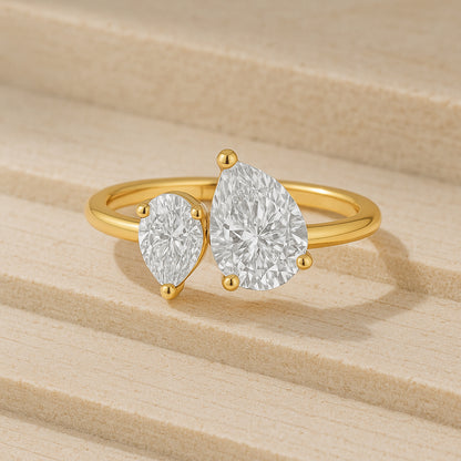 Double Teardrop CZ Ring in 18K Yellow Gold-Plated Setting