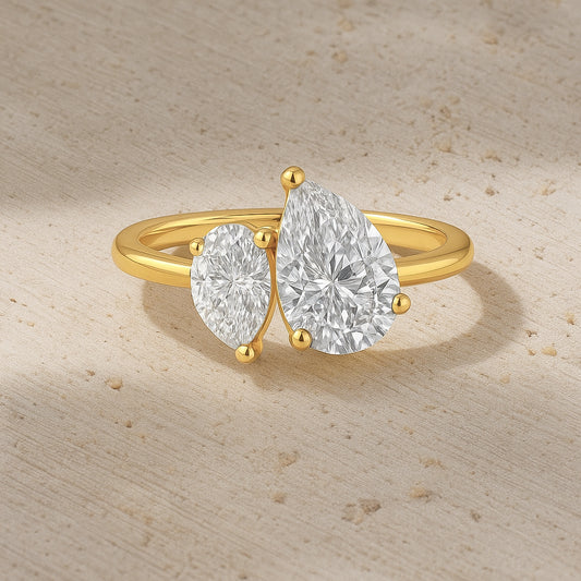 Double Teardrop CZ Ring in 18K Yellow Gold-Plated Setting