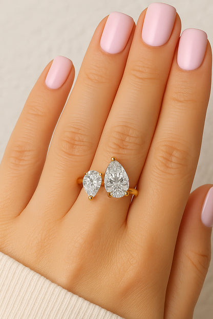 Double Teardrop CZ Ring in 18K Yellow Gold-Plated Setting