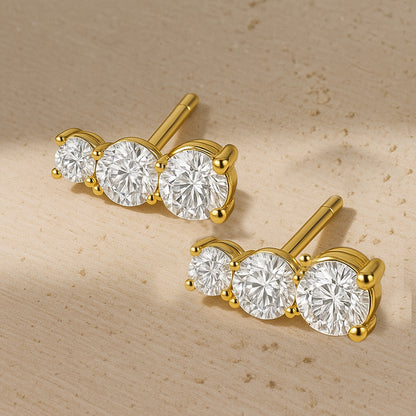 Triple Glow CZ Stud Earrings - 18K Gold-Plated