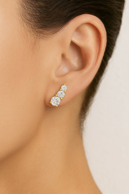 Triple Glow CZ Stud Earrings - 18K Gold-Plated