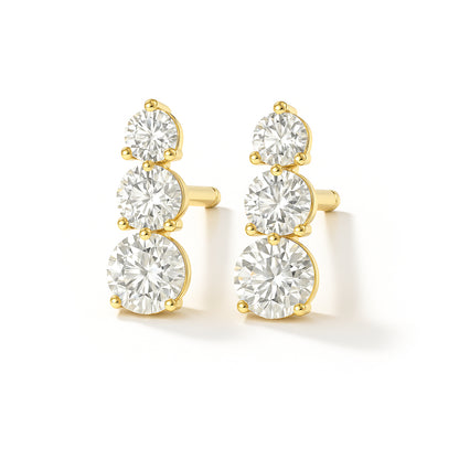 Triple Glow CZ Stud Earrings - 18K Gold-Plated