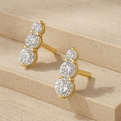 Triple Glow CZ Stud Earrings - 18K Gold-Plated