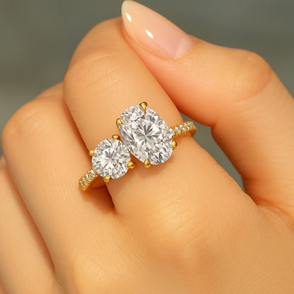 Double Oval CZ Ring with Accent Stones in 18K Yellow Gold Plated