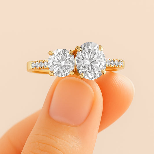 Double Oval CZ Ring with Accent Stones in 18K Yellow Gold Plated