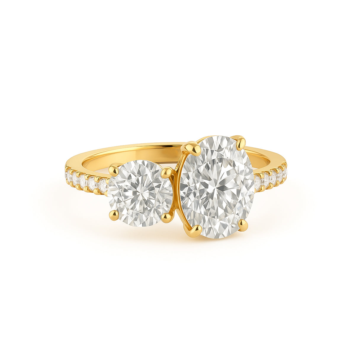 Double Oval CZ Ring with Accent Stones in 18K Yellow Gold Plated