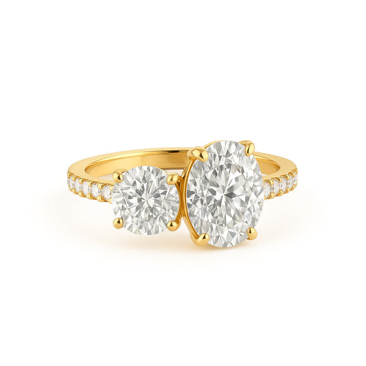 Double Oval CZ Ring with Accent Stones in 18K Yellow Gold Plated