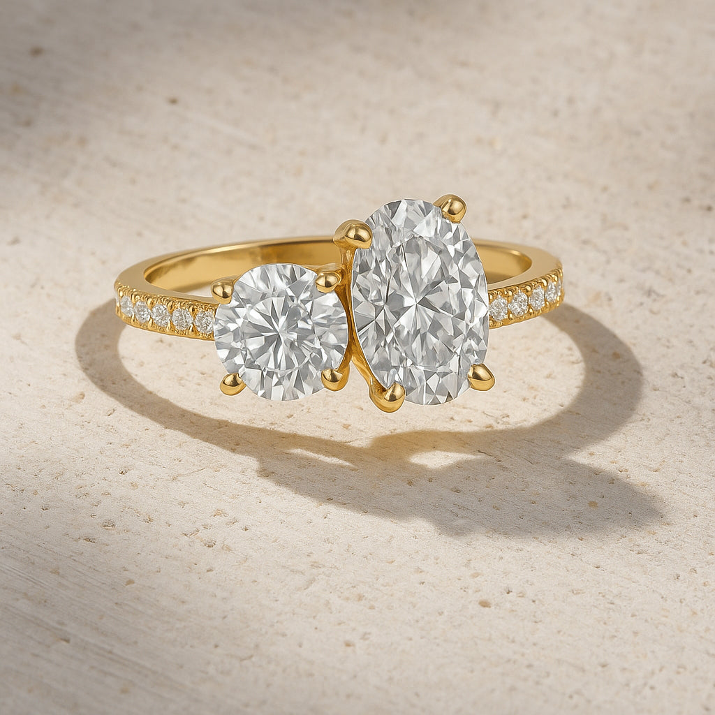 Double Oval CZ Ring with Accent Stones in 18K Yellow Gold Plated