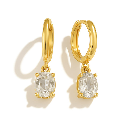 Gold-Plated Oval CZ Drop Earrings