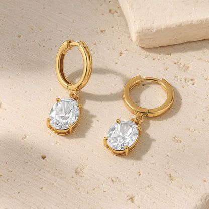 Gold-Plated Oval CZ Drop Earrings