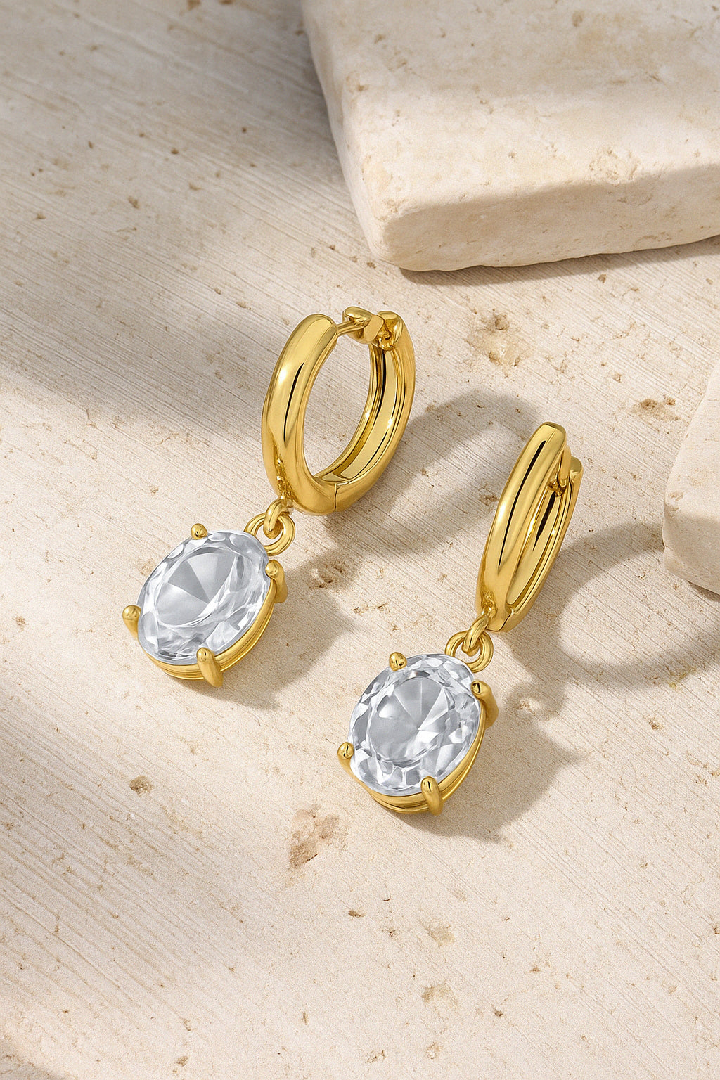 Gold-Plated Oval CZ Drop Earrings