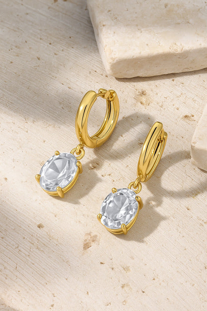 Gold-Plated Oval CZ Drop Earrings