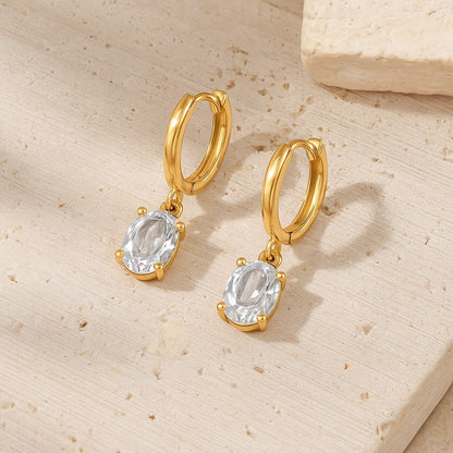 Gold-Plated Oval CZ Drop Earrings