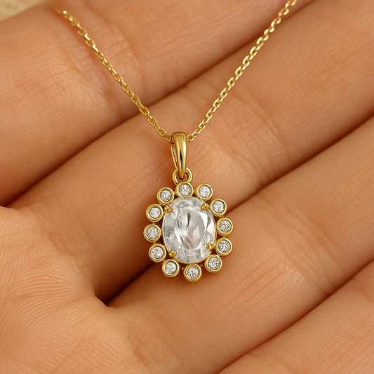 Elegant Oval CZ Pendant Necklace with 18K Yellow Gold Plating